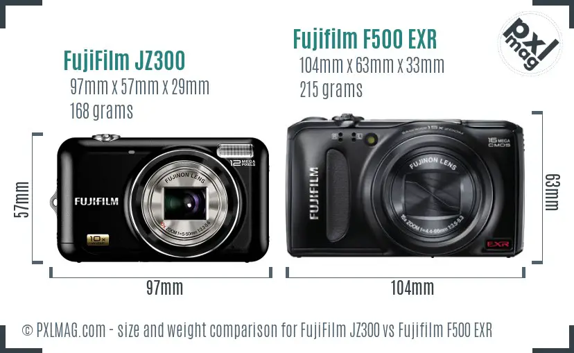 FujiFilm JZ300 vs Fujifilm F500 EXR size comparison