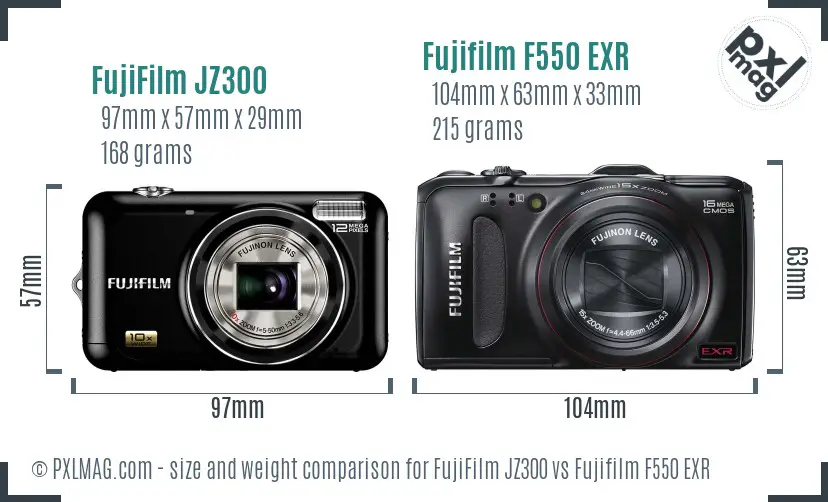 FujiFilm JZ300 vs Fujifilm F550 EXR size comparison FujiFilm JZ300 vs Fujifilm F550 EXR size comparison