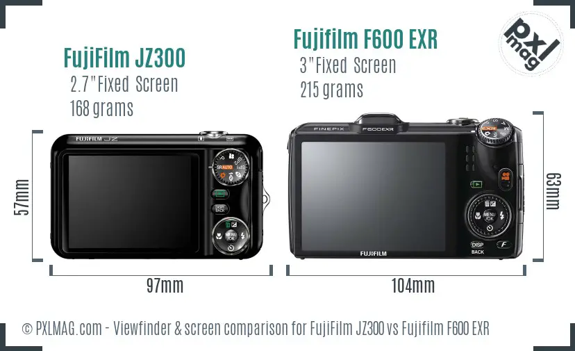 FujiFilm JZ300 vs Fujifilm F600 EXR Screen and Viewfinder comparison