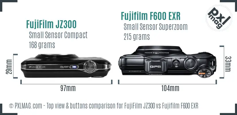 FujiFilm JZ300 vs Fujifilm F600 EXR top view buttons comparison