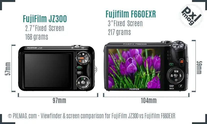 FujiFilm JZ300 vs Fujifilm F660EXR Screen and Viewfinder comparison