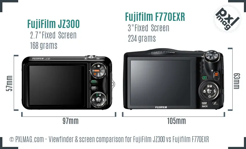 FujiFilm JZ300 vs Fujifilm F770EXR Screen and Viewfinder comparison