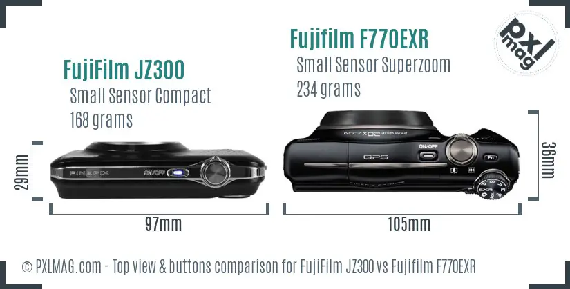 FujiFilm JZ300 vs Fujifilm F770EXR top view buttons comparison