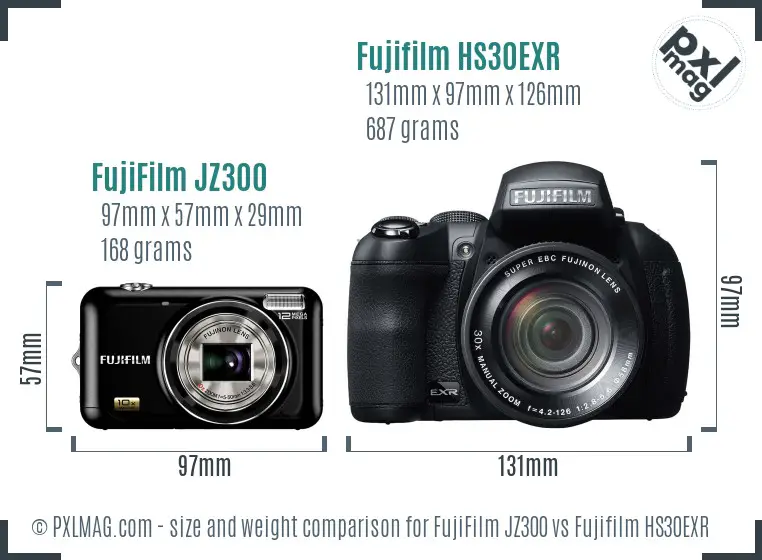 FujiFilm JZ300 vs Fujifilm HS30EXR size comparison FujiFilm JZ300 vs Fujifilm HS30EXR size comparison