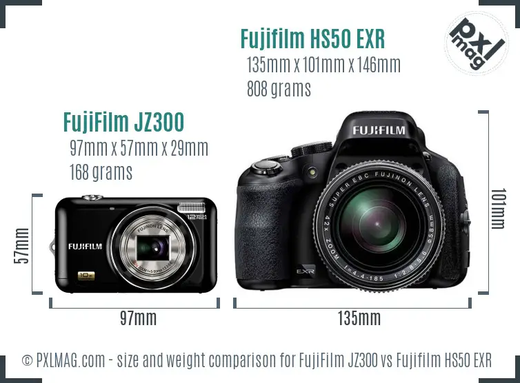 FujiFilm JZ300 vs Fujifilm HS50 EXR size comparison