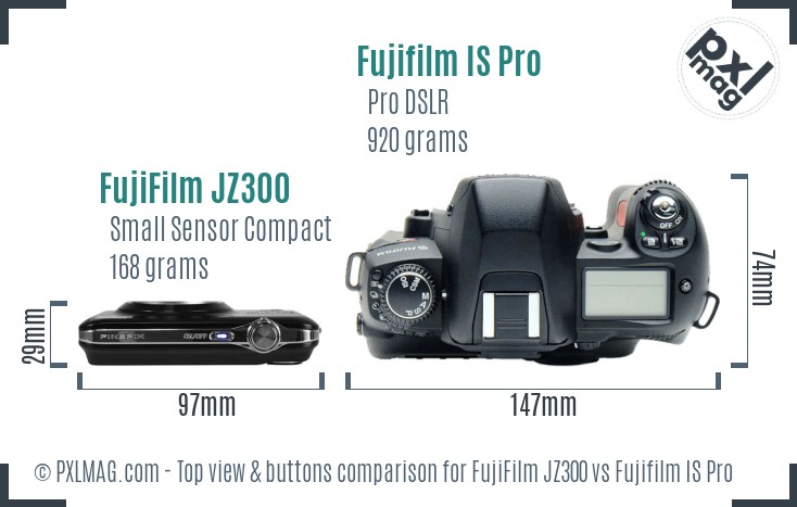 FujiFilm JZ300 vs Fujifilm IS Pro top view buttons comparison