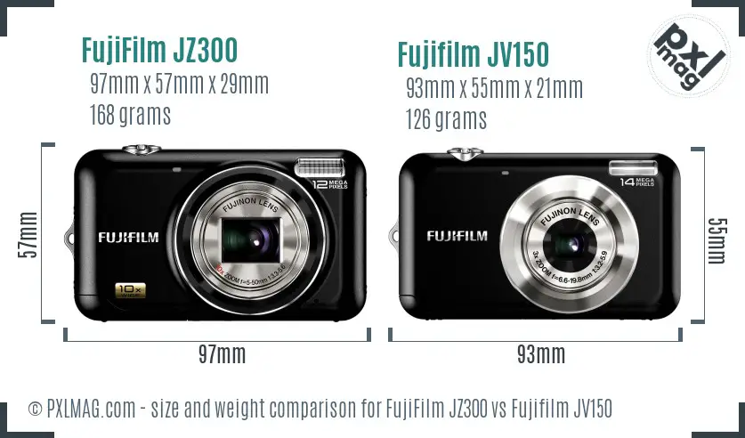 FujiFilm JZ300 vs Fujifilm JV150 size comparison
