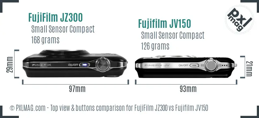 FujiFilm JZ300 vs Fujifilm JV150 top view buttons comparison
