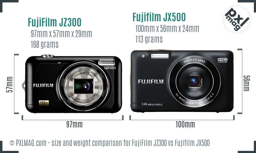 FujiFilm JZ300 vs Fujifilm JX500 size comparison