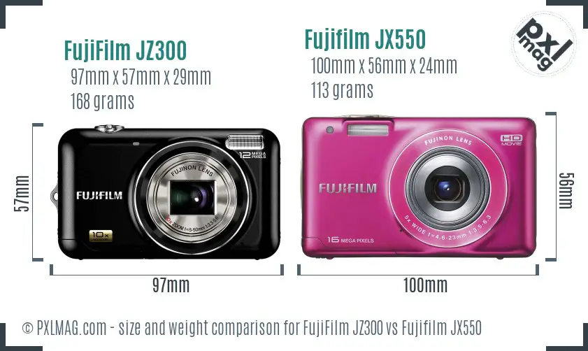FujiFilm JZ300 vs Fujifilm JX550 size comparison