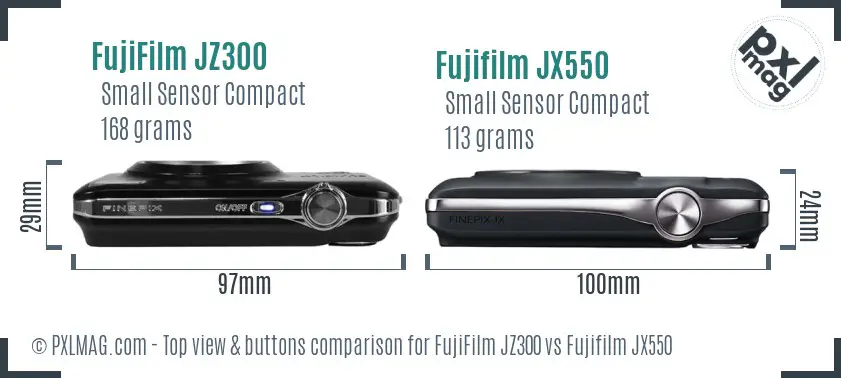 FujiFilm JZ300 vs Fujifilm JX550 top view buttons comparison