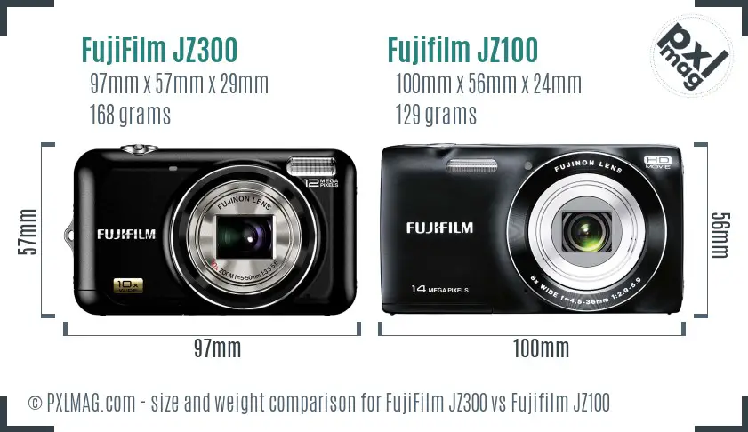 FujiFilm JZ300 vs Fujifilm JZ100 size comparison