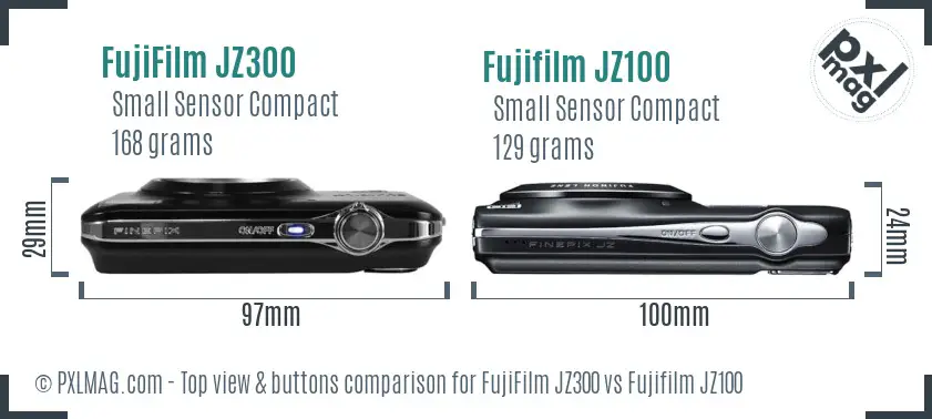 FujiFilm JZ300 vs Fujifilm JZ100 top view buttons comparison