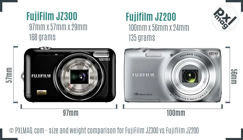FujiFilm JZ300 vs Fujifilm JZ200 size comparison