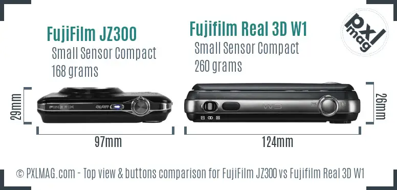 FujiFilm JZ300 vs Fujifilm Real 3D W1 top view buttons comparison
