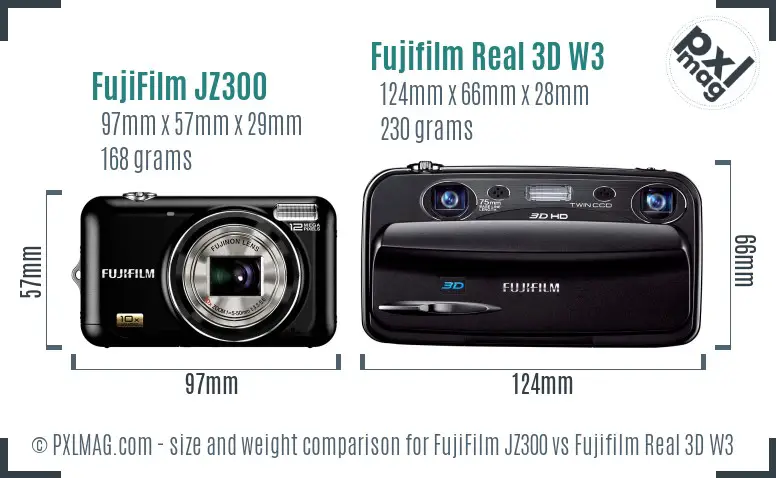 FujiFilm JZ300 vs Fujifilm Real 3D W3 size comparison
