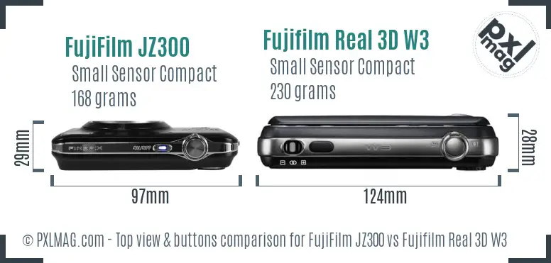 FujiFilm JZ300 vs Fujifilm Real 3D W3 top view buttons comparison