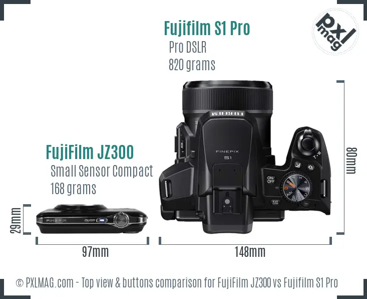 FujiFilm JZ300 vs Fujifilm S1 Pro top view buttons comparison