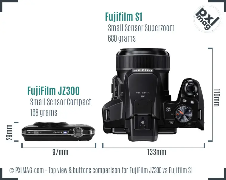 FujiFilm JZ300 vs Fujifilm S1 top view buttons comparison