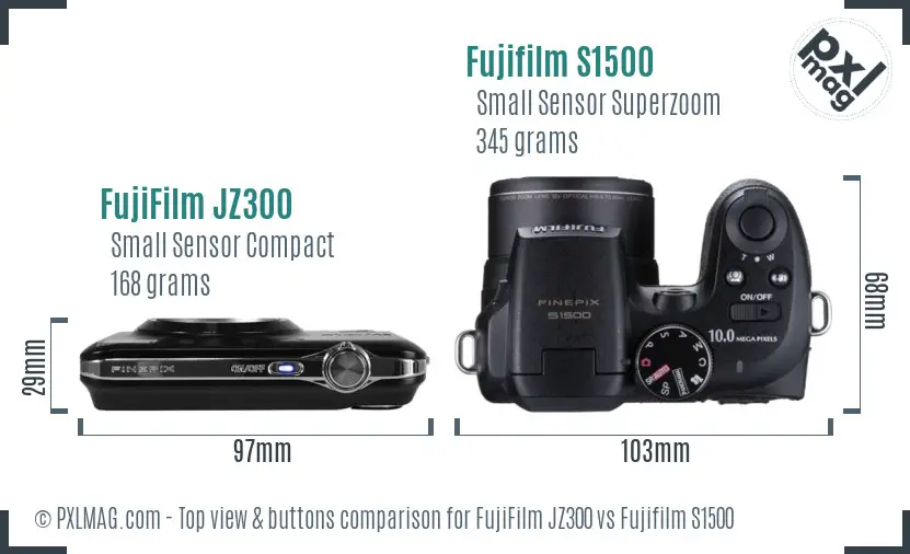 FujiFilm JZ300 vs Fujifilm S1500 top view buttons comparison