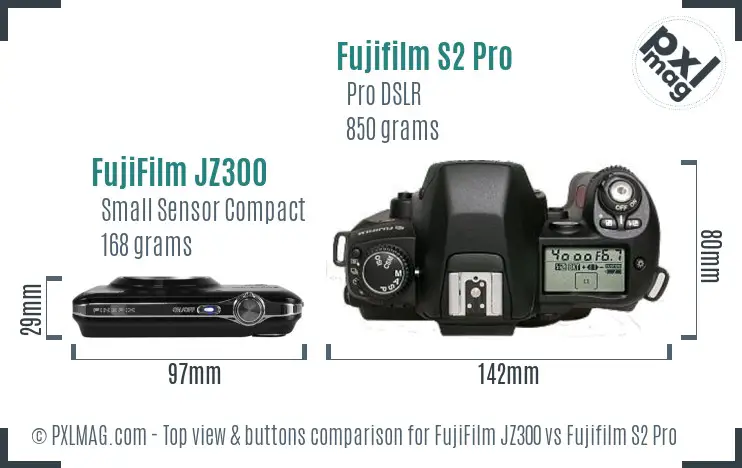 FujiFilm JZ300 vs Fujifilm S2 Pro top view buttons comparison