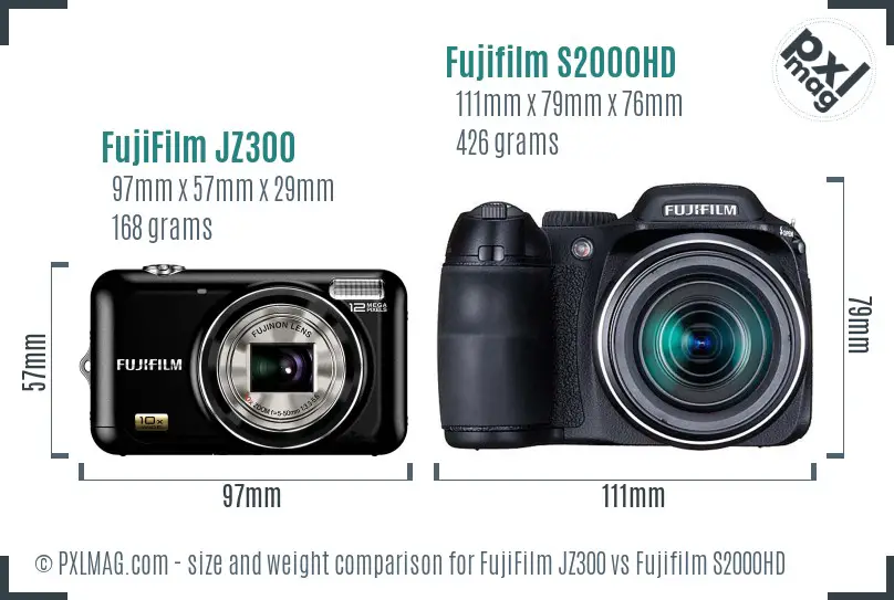 FujiFilm JZ300 vs Fujifilm S2000HD size comparison