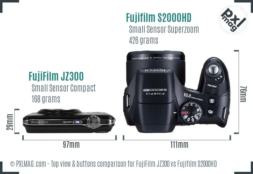 FujiFilm JZ300 vs Fujifilm S2000HD top view buttons comparison