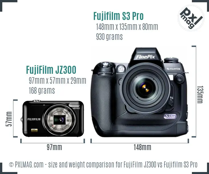 FujiFilm JZ300 vs Fujifilm S3 Pro size comparison