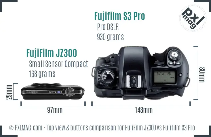 FujiFilm JZ300 vs Fujifilm S3 Pro top view buttons comparison