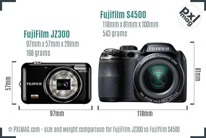 FujiFilm JZ300 vs Fujifilm S4500 size comparison