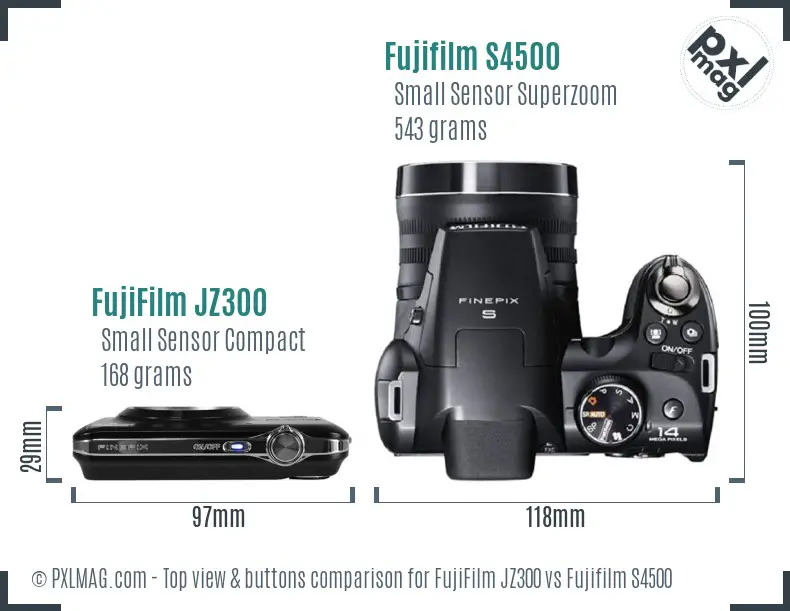 FujiFilm JZ300 vs Fujifilm S4500 top view buttons comparison