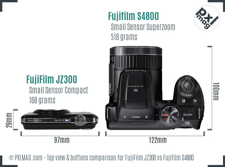 FujiFilm JZ300 vs Fujifilm S4800 top view buttons comparison