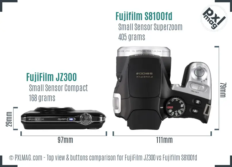 FujiFilm JZ300 vs Fujifilm S8100fd top view buttons comparison