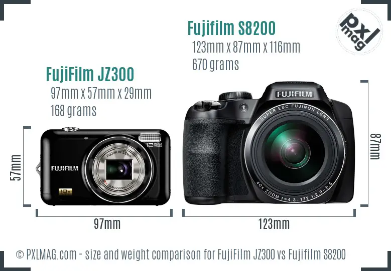 FujiFilm JZ300 vs Fujifilm S8200 size comparison