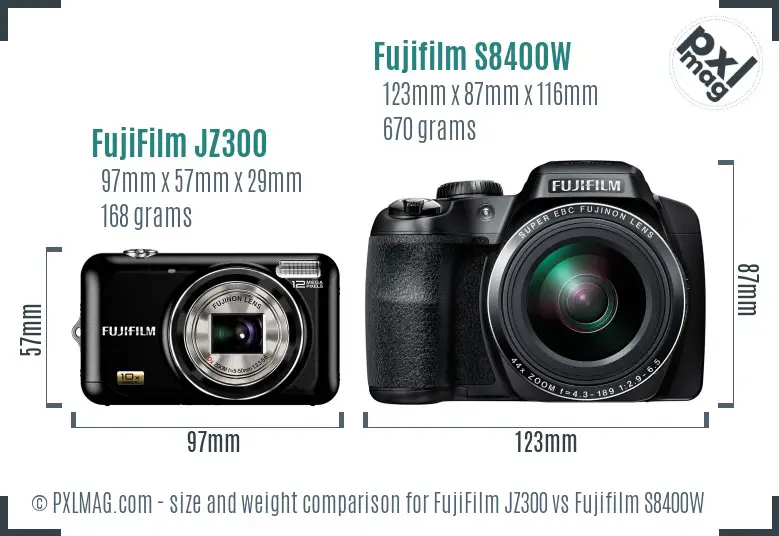 FujiFilm JZ300 vs Fujifilm S8400W size comparison