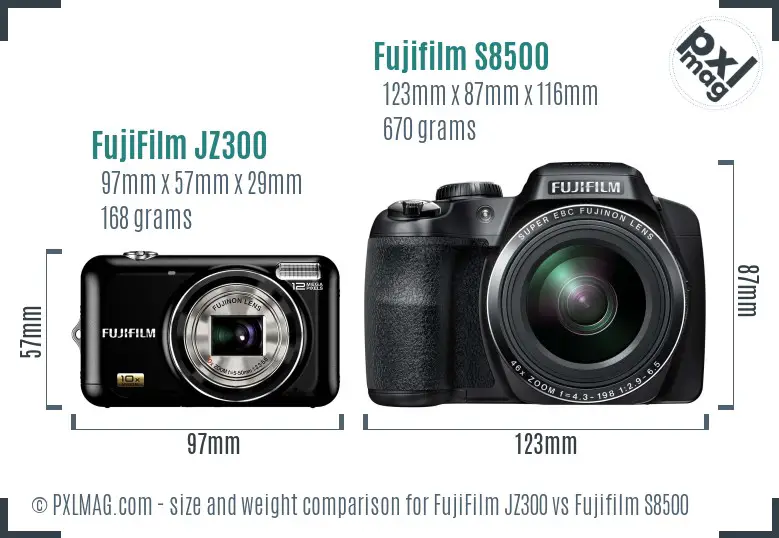 FujiFilm JZ300 vs Fujifilm S8500 size comparison FujiFilm JZ300 vs Fujifilm S8500 size comparison