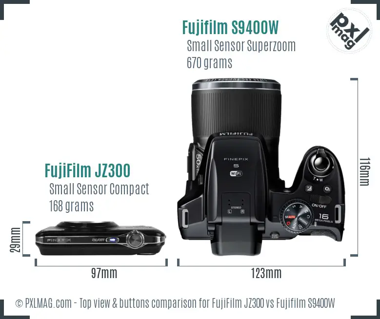 FujiFilm JZ300 vs Fujifilm S9400W top view buttons comparison