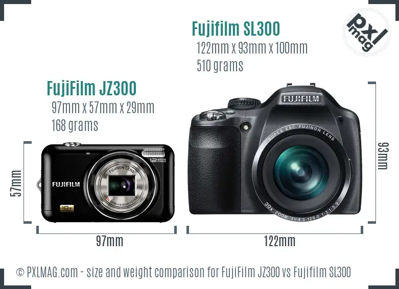 FujiFilm JZ300 vs Fujifilm SL300 size comparison