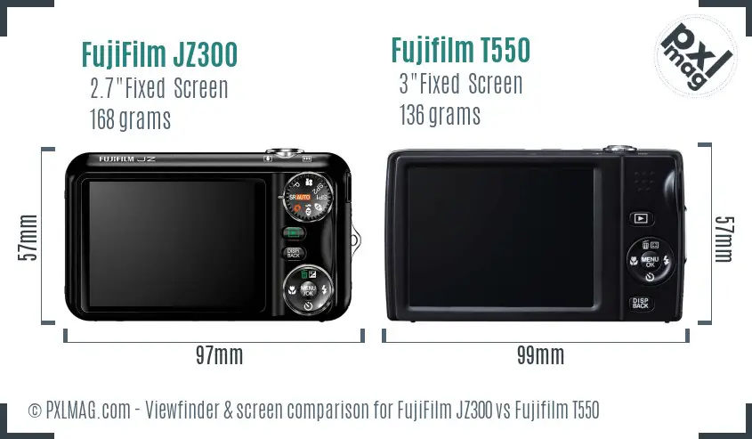 FujiFilm JZ300 vs Fujifilm T550 Screen and Viewfinder comparison FujiFilm JZ300 vs Fujifilm T550 Screen and Viewfinder comparison