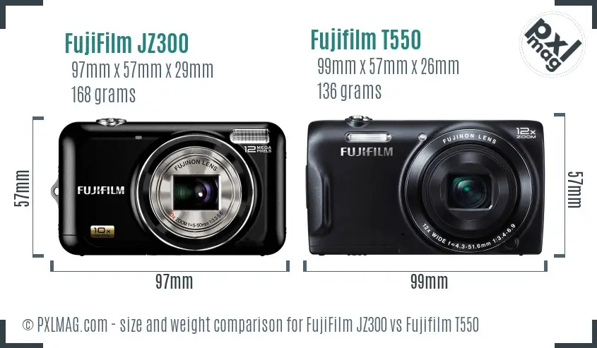 FujiFilm JZ300 vs Fujifilm T550 size comparison FujiFilm JZ300 vs Fujifilm T550 size comparison