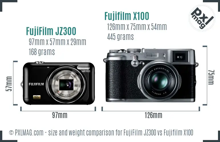 FujiFilm JZ300 vs Fujifilm X100 size comparison