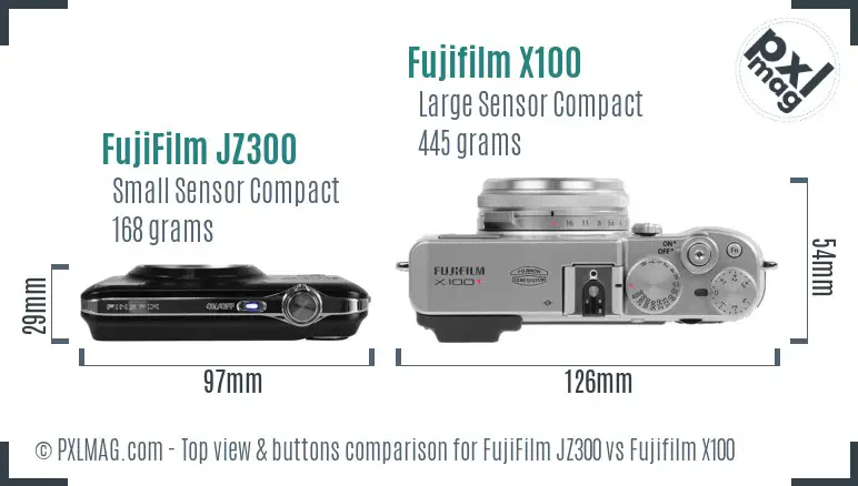 FujiFilm JZ300 vs Fujifilm X100 top view buttons comparison
