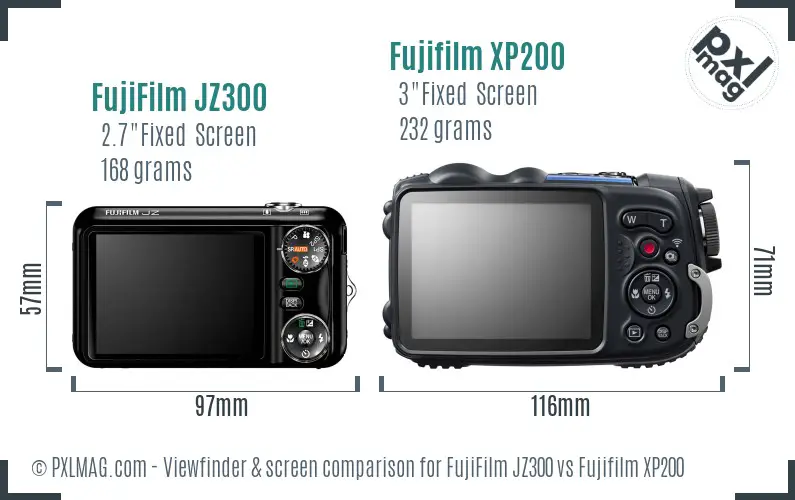 FujiFilm JZ300 vs Fujifilm XP200 Screen and Viewfinder comparison