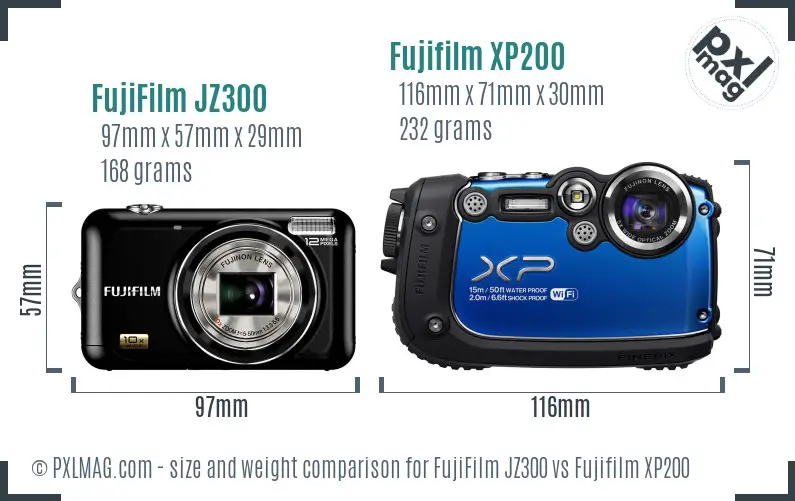 FujiFilm JZ300 vs Fujifilm XP200 size comparison