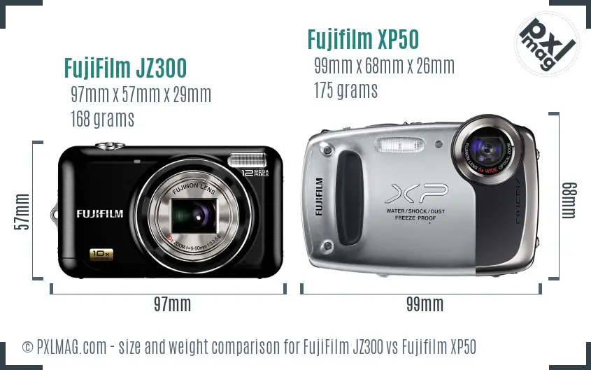FujiFilm JZ300 vs Fujifilm XP50 size comparison FujiFilm JZ300 vs Fujifilm XP50 size comparison