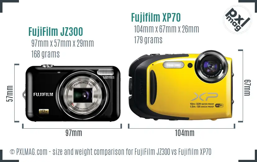FujiFilm JZ300 vs Fujifilm XP70 size comparison