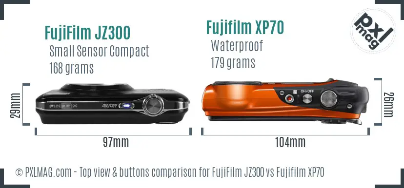 FujiFilm JZ300 vs Fujifilm XP70 top view buttons comparison