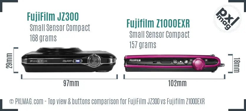 FujiFilm JZ300 vs Fujifilm Z1000EXR top view buttons comparison