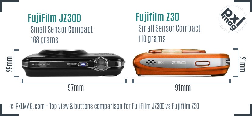 FujiFilm JZ300 vs Fujifilm Z30 top view buttons comparison