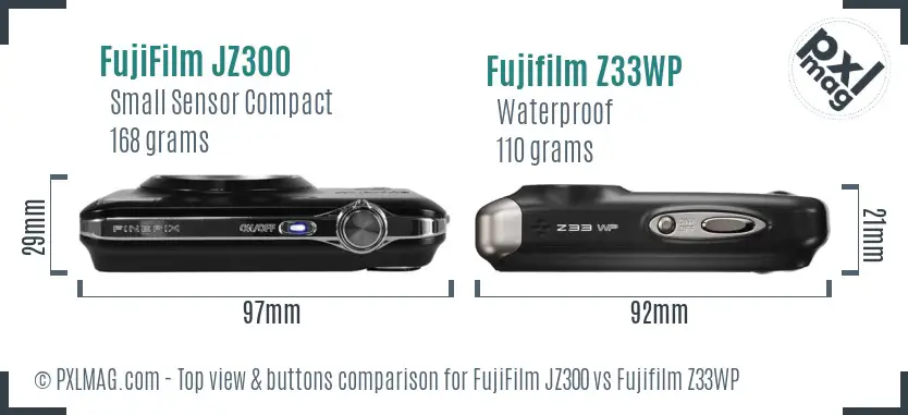 FujiFilm JZ300 vs Fujifilm Z33WP top view buttons comparison